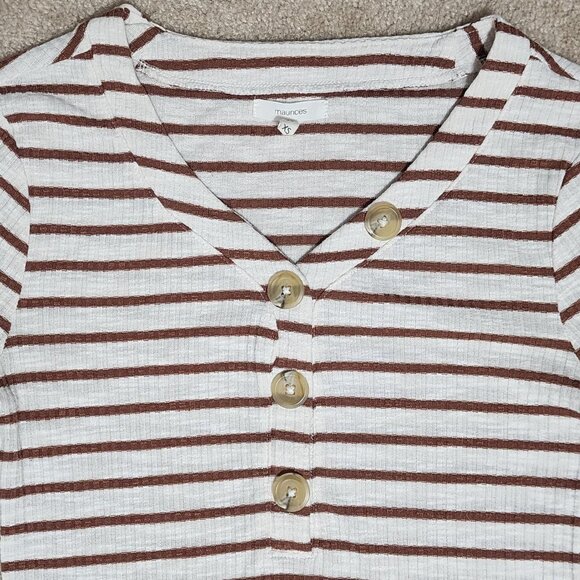 Maurices knit brown and off-white striped long sleeve shirt - small - Picture 3 of 7